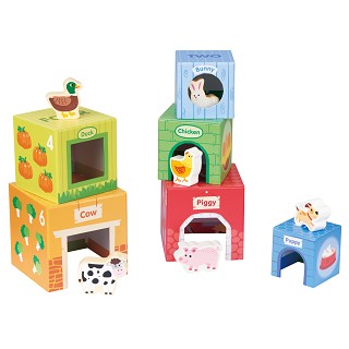Lelin Toys - Stacking Cubes-6 Friends in Farm